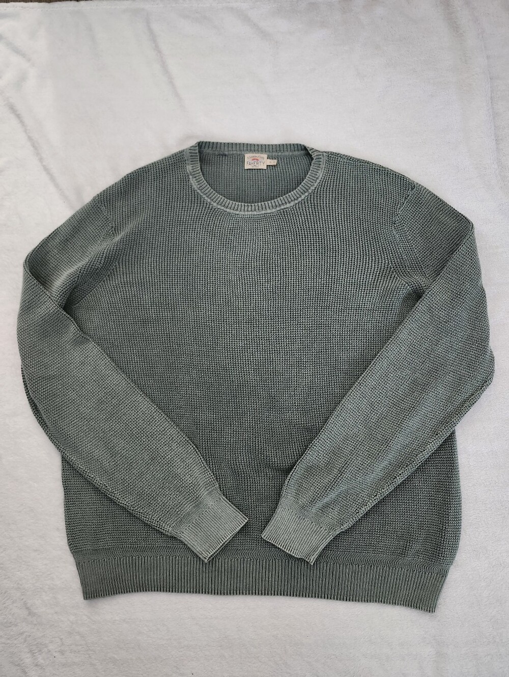FAHERTY Mens Sunwashed Sage Green Waffle Knit Crewneck Sweater Organic Cotton XL